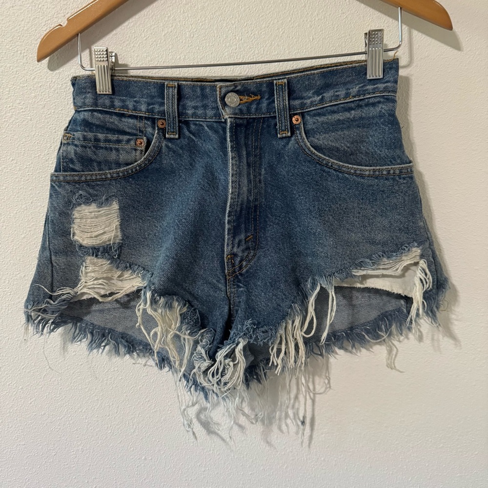 American Vintage Levi’s Denim Cutoff High Rise Shorts Blue Upcycle Distressed-26